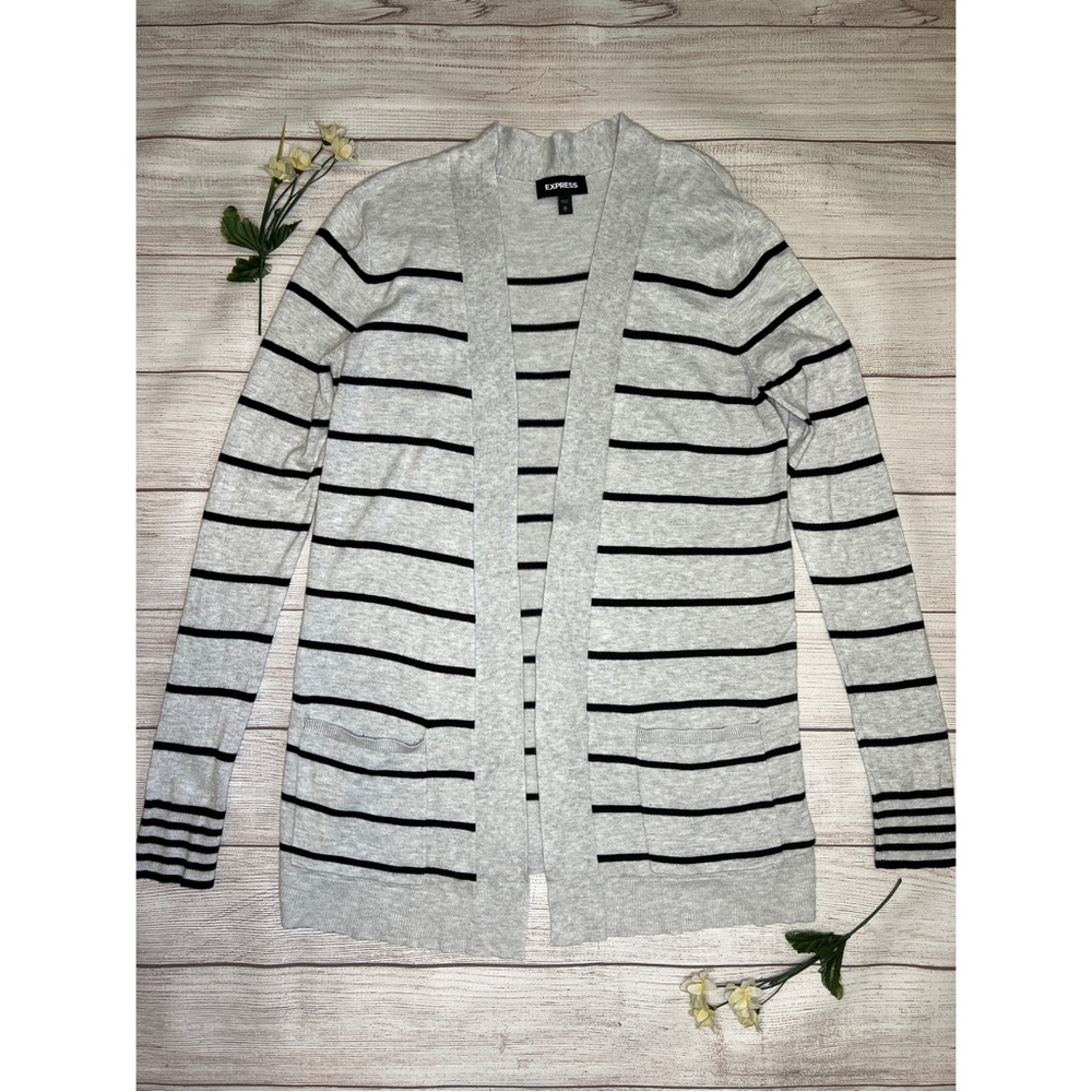 Express Open Front Long Sleeve Stripe Cardigan - image 1
